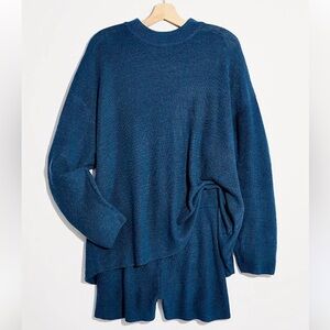 Free People Beach Malibu Solid Surf Set Navy Blue XS Long Sleeve and Shorts